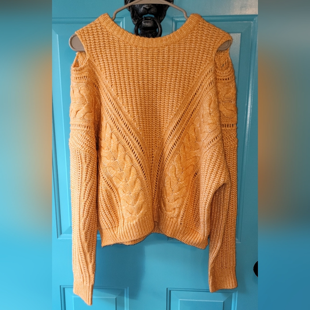 Cable Knit Crew Neck Cutout Sweater By Express